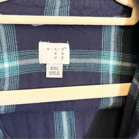 A New Day Plaid Collared Long Sleeve Front Pockets Button Down Shirt Blue XXL - Picture 10 of 15